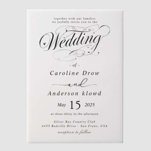 Simple Black & White wedding  Overlay Vellum Uitnodigingen (Voorkant)