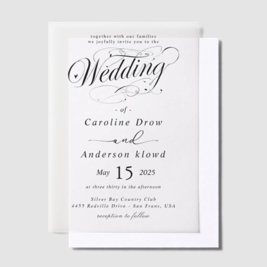 Simple Black & White wedding  Overlay Vellum Uitnodigingen (Offset)