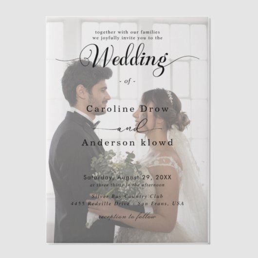 Simple Black & White wedding  Overlay Vellum Uitnodigingen (Voorkant)
