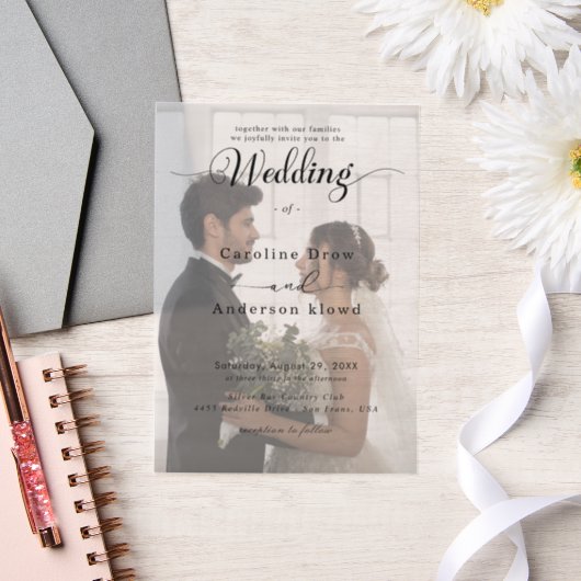 Simple Black & White wedding  Overlay Vellum Uitnodigingen (Huwelijk)