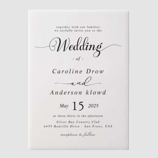Simple Black & White wedding  Overlay Vellum Uitnodigingen (Voorkant)