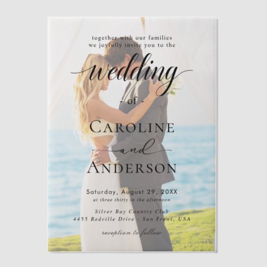 Simple Black & White wedding  Overlay Vellum Uitnodigingen (Voorkant)