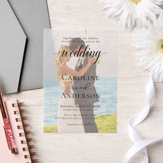 Simple Black & White wedding  Overlay Vellum Uitnodigingen (Huwelijk)