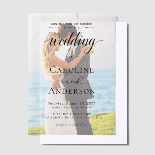 Simple Black & White wedding  Overlay Vellum Uitnodigingen (Offset)