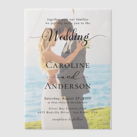 Simple Black & White wedding  Overlay Vellum Uitnodigingen (Voorkant)