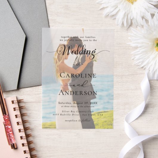 Simple Black & White wedding  Overlay Vellum Uitnodigingen (Huwelijk)