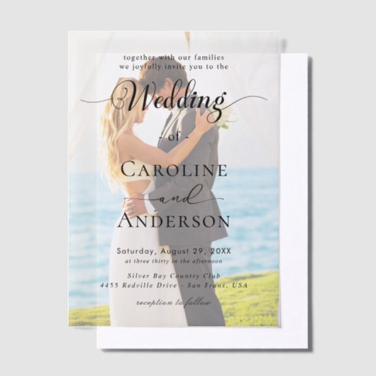 Simple Black & White wedding  Overlay Vellum Uitnodigingen (Offset)