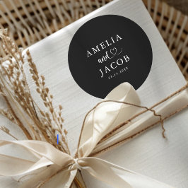 Simple Black & White Wedding  Ronde Sticker