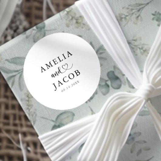 Simple Black & White Wedding Ronde Sticker