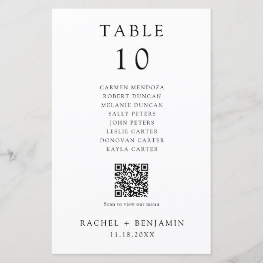 Simple Black White Wedding Seating Chart QR Code (Voorkant)