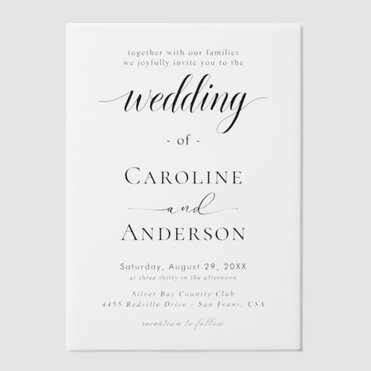 Simple Black & White wedding Vellum Overlay Uitnodigingen (Voorkant)