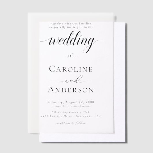 Simple Black & White wedding Vellum Overlay Uitnodigingen (Offset)