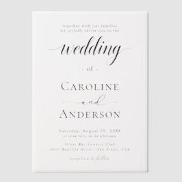 Simple Black & White wedding Vellum Overlay Vellum Uitnodigingen