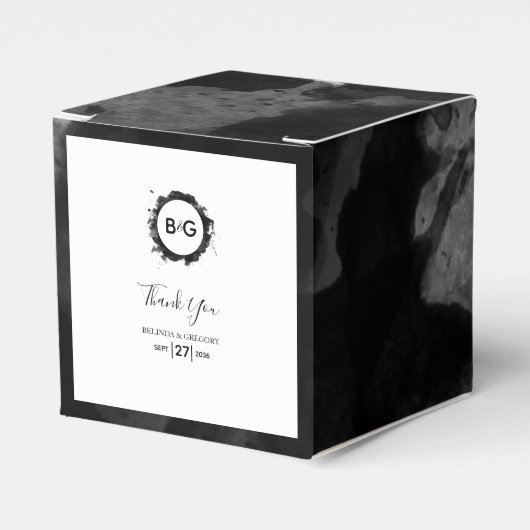 Simple Black White Wedding Waterverf Bedankdoosjes (Voorkant Zijde)
