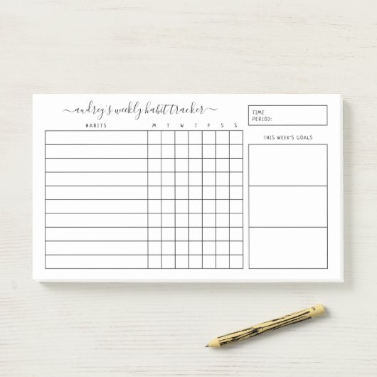 Simple Black White Weekly Habit Tracker Post-it® Notes (Op bureau)