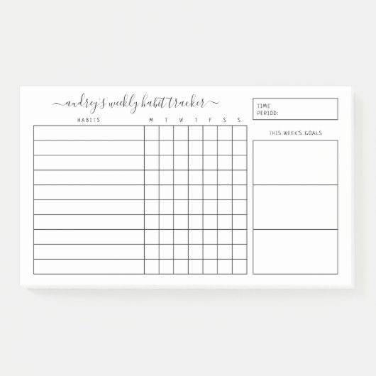 Simple Black White Weekly Habit Tracker Post-it® Notes (Voorkant)