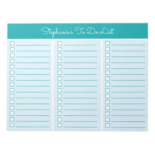 Simple Blocks Teal 8.5x11 Three Column Checklist Notitieblok (Voorkant)