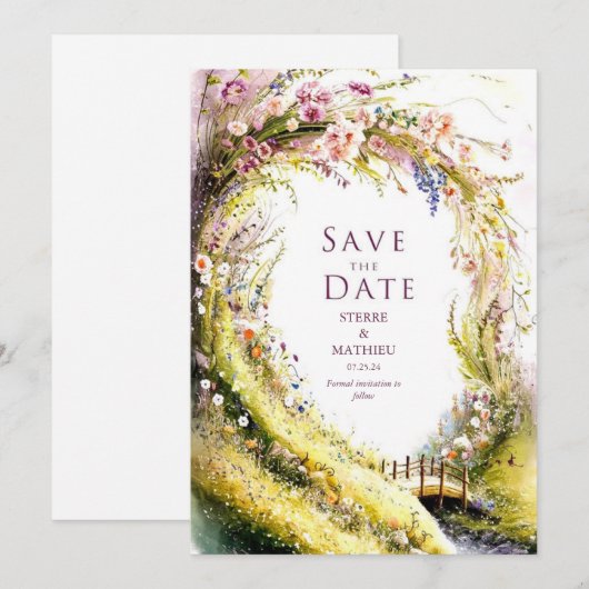 Simple Bloom Wildflower Wedding Save The Date (Voorkant / Achterkant)