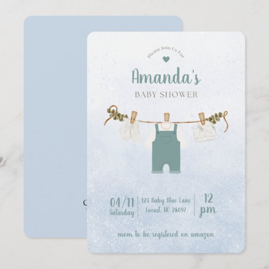 Simple Blue Baby Boy Shower Invitation Kaart (Voorkant / Achterkant)