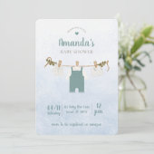 Simple Blue Baby Boy Shower Invitation Kaart (Staand voorkant)