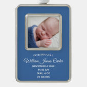 Simple Blue Baby Newborn Photo Keepomwille Gift Verzilverd Omlijst Ornament (Voorkant)