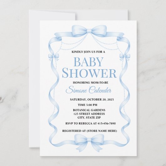 Simple Blue Baby Shower Invitation Kaart (Voorkant)
