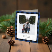 Simple Blue Black Plaid Border 3 Photo Christmas Feestdagen Kaart