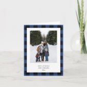 Simple Blue Black Plaid Border 3 Photo Christmas Feestdagen Kaart (Voorkant)
