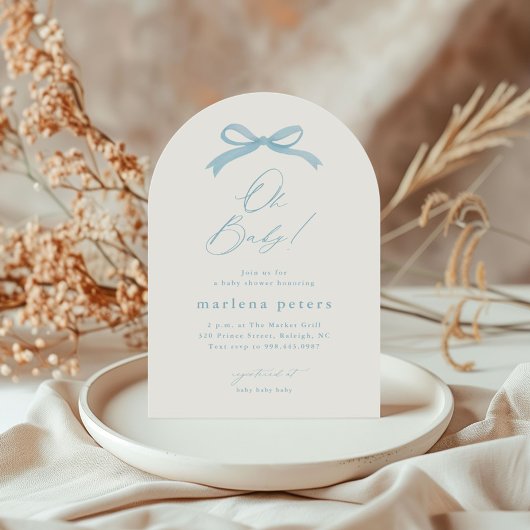 Simple Blue Bow Boys Baby shower Kaart