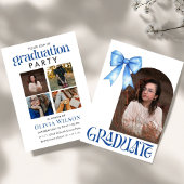 Simple Blue Bow Design Graduation with Photos Kaart