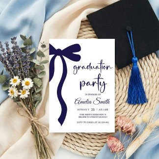 Simple  Blue Bow graduation party invitation Kaart