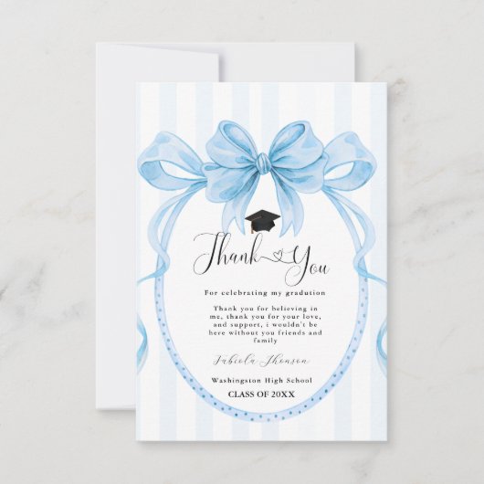 Simple Blue bow  graduation thank you message Bedankkaart (Voorkant)