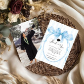 Simple Blue bow graduation thank you message Bedankkaart