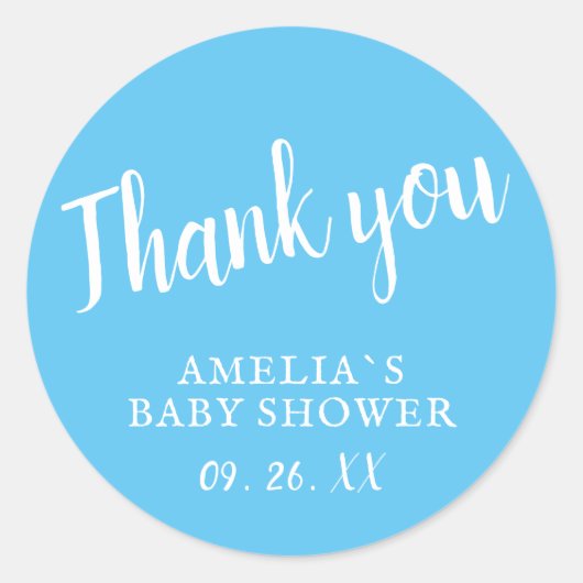 Simple Blue Boy Baby shower Bedankt Sticker (Voorkant)