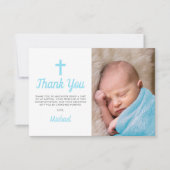 Simple Blue Boy Baptism Christening Foto Bedankkaart (Voorkant)
