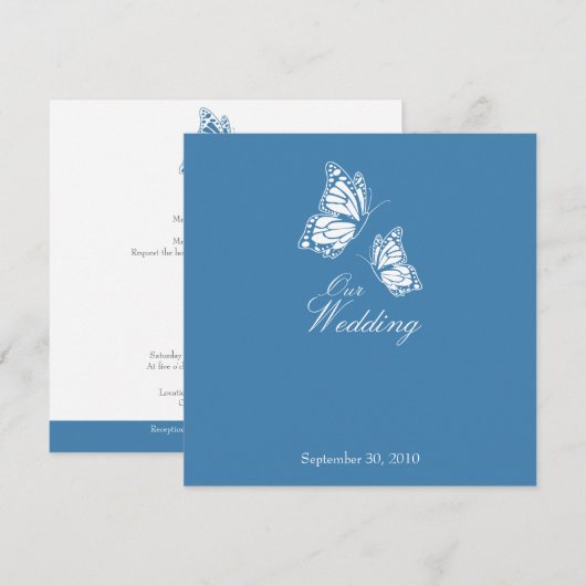 Simple Blue Butterflies Wedding Announcement 2 Kaart (Voorkant / Achterkant)