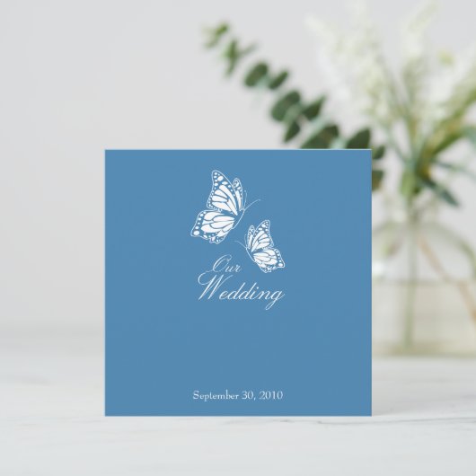 Simple Blue Butterflies Wedding Announcement 2 Kaart (Staand voorkant)