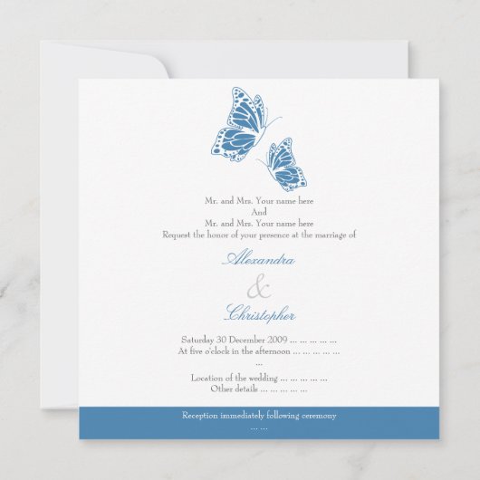 Simple Blue Butterflies Wedding Announcement 2 Kaart (Achterkant)