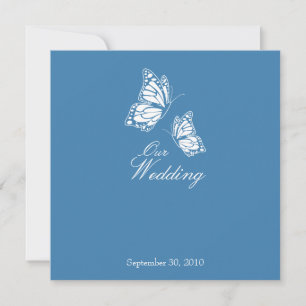Simple Blue Butterflies Wedding Announcement 2 Kaart