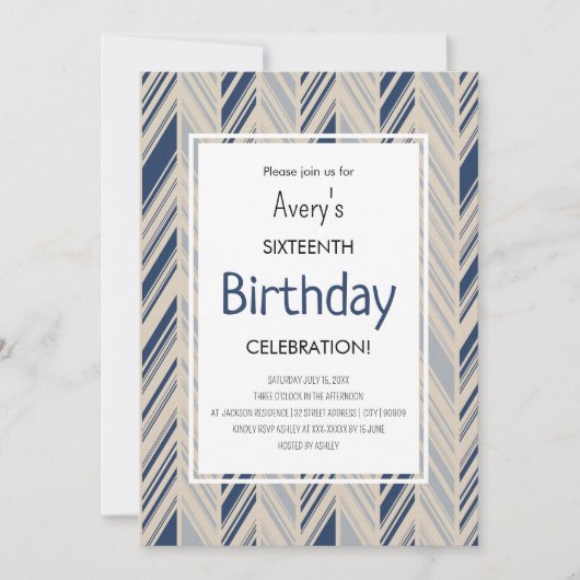 Simple Blue Chevron Birthday Kaart (Voorkant)