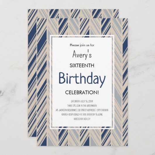 Simple Blue Chevron Birthday Kaart (Voorkant / Achterkant)