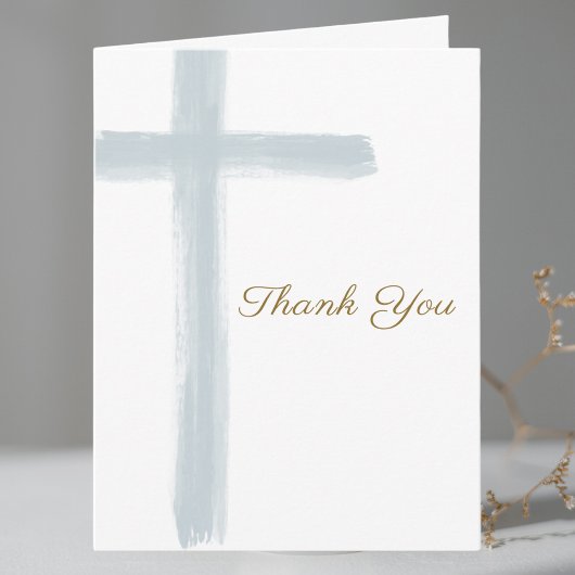 Simple Blue Cross Baptism Folded  Bedankkaart