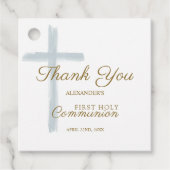 Simple Blue Cross Thank You First Holy Communion Bedankjes Labels (Voorkant)