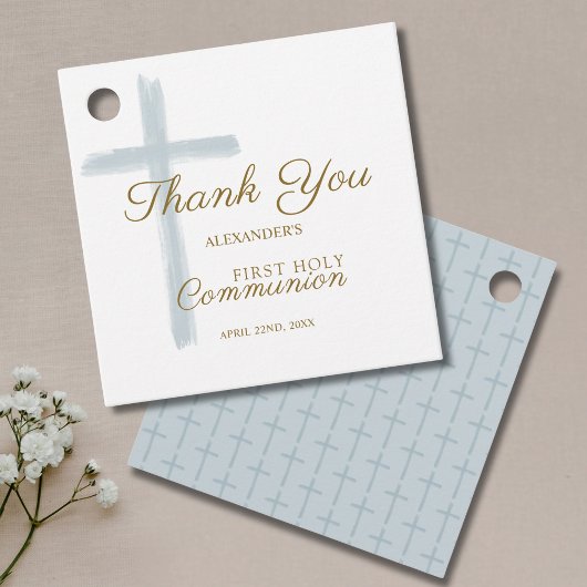 Simple Blue Cross Thank You First Holy Communion Bedankjes Labels