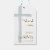 Simple Blue Cross Thank You First Holy Communion Cadeaulabel (Voorkant)