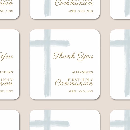 Simple Blue Cross Thank You First Holy Communion Vierkante Sticker