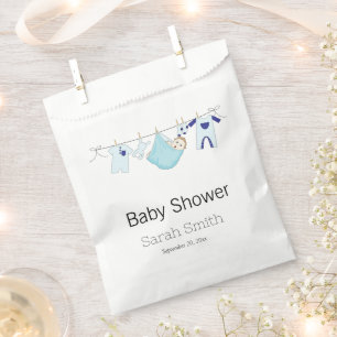Simple Blue Cute Boy Clothesline Baby shower Bedankzakje