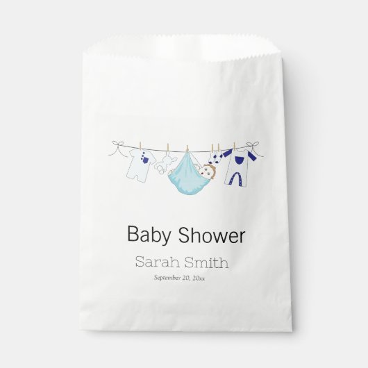 Simple Blue Cute Boy Clothesline Baby shower Bedankzakje (Voorkant)