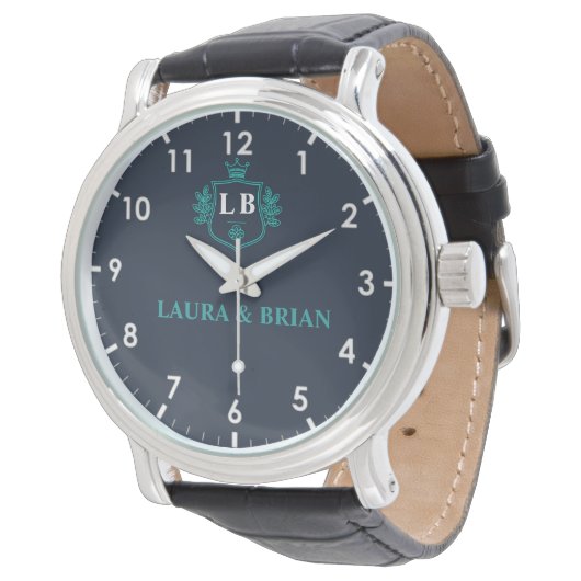 Simple Blue elegant Monogram Horloge (Gekanteld)