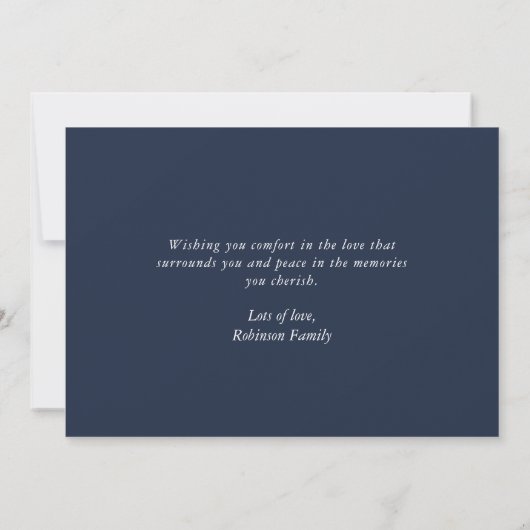 Simple Blue Elegant Script Sympathy Card Aankondiging (Achterkant)